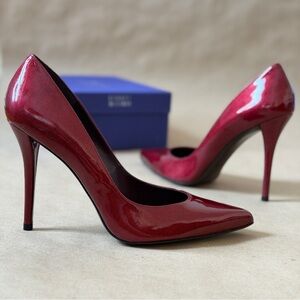 Stuart Weitzman Naughty Cherry Saffian Patent Leather  Burgundy Heels 12W